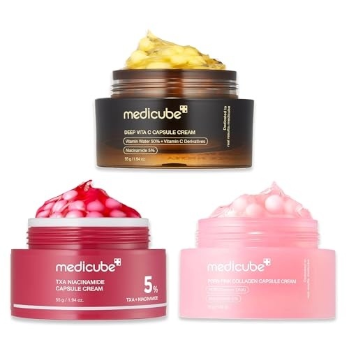 image:imagemedicube Capsule Cream Trio TXA Niacinamide Deep Vitamin C and Salmon DNA PDRN Capsule Cream Hydrating Clarifying Korean Skincare Set for Glowy Firm and Balanced Skin Tone