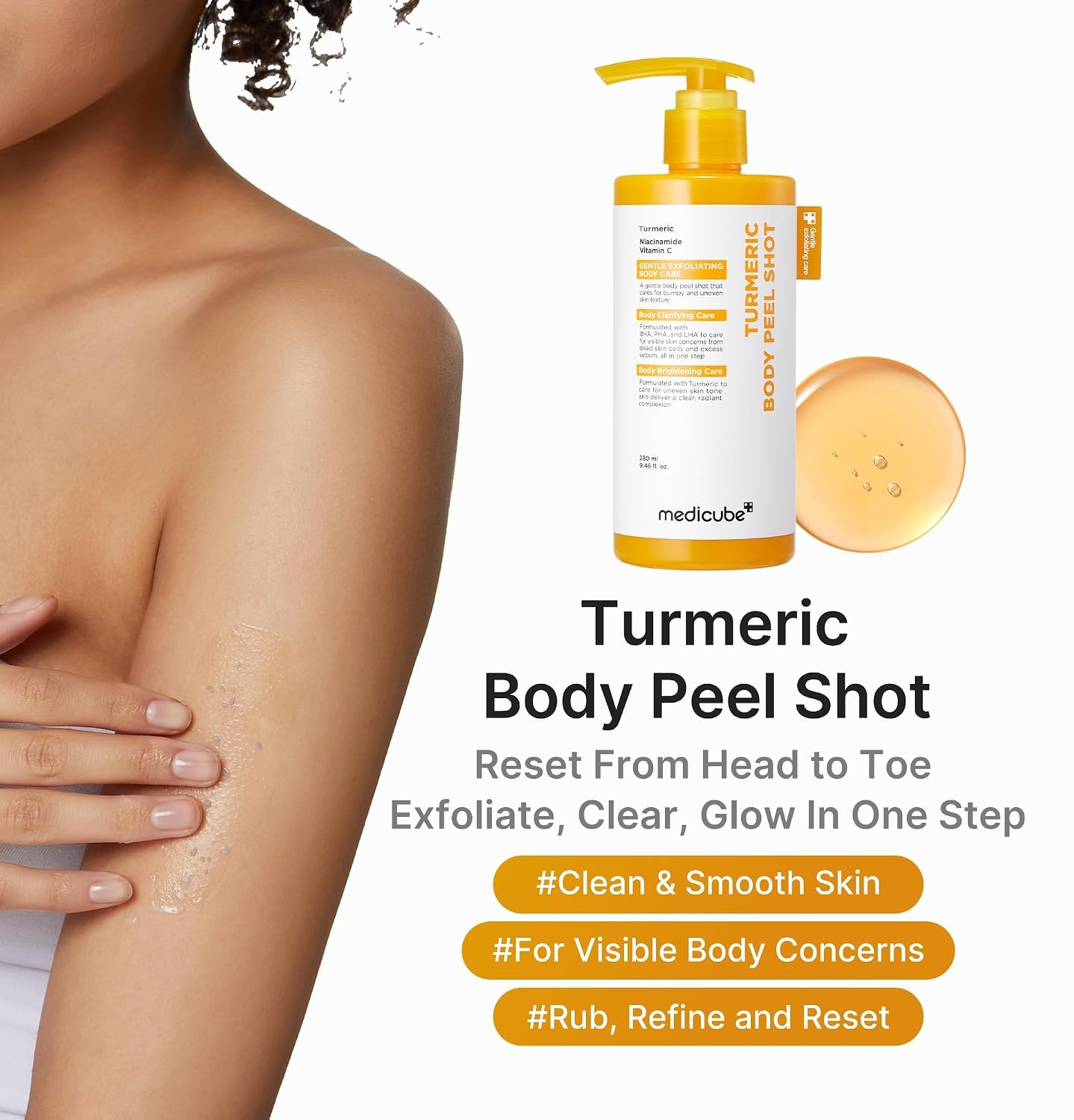 image:imagemedicube Dual Body Peel Shot Duo Hypochlorous Acid and Turmeric Body Peel Shot for Gentle Exfoliation for Dead Skin Cells Rough Patches and Visible Concerns Brightening amp Calming Skincare Set