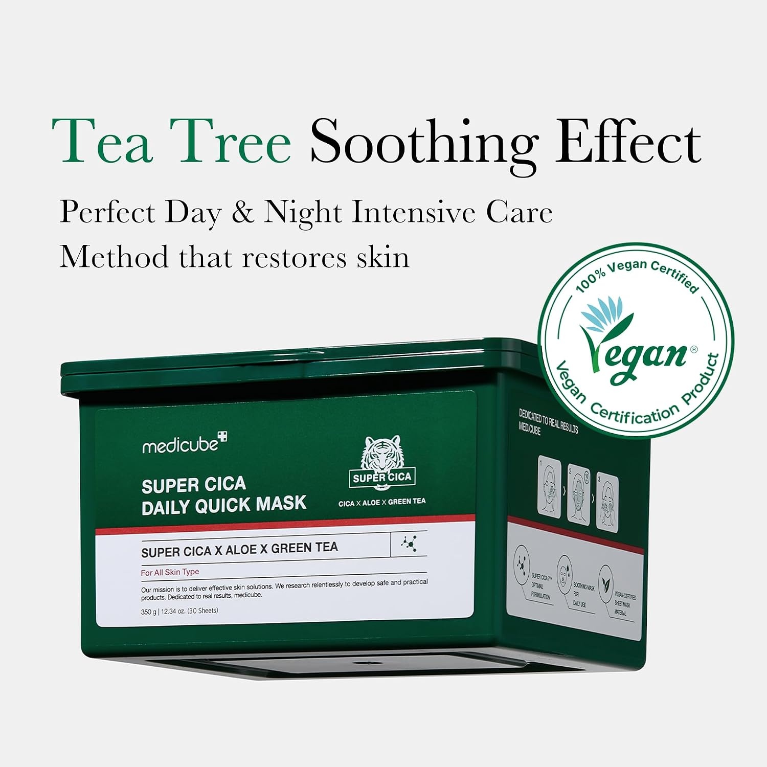 image:imagemedicube Super Cica Daily Quick Facial Masks 30 Sheets 60Second Soothing amp Hydrating Facial Mask with Cica Cooling amp Hydrating 100 Vegan Certified Korean Skincare30 Count Pack of 1