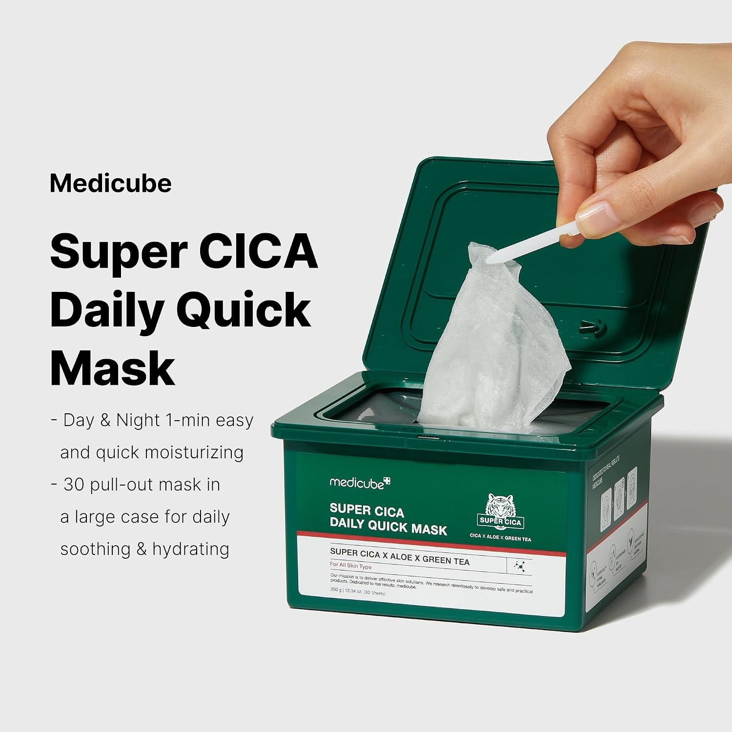 image:imagemedicube Super Cica Daily Quick Facial Masks 30 Sheets 60Second Soothing amp Hydrating Facial Mask with Cica Cooling amp Hydrating 100 Vegan Certified Korean Skincare30 Count Pack of 1