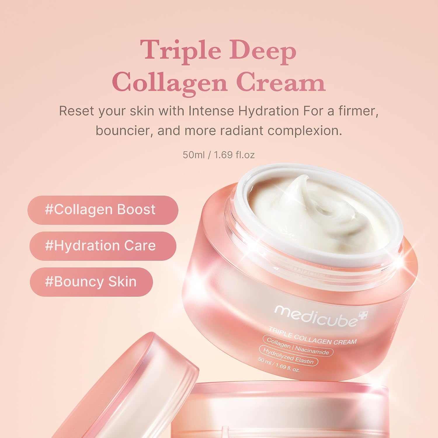 image:imagemedicube Triple Collagen Cream Hydrating amp Firming Moisturizer with Hyaluronic Acid Premium Elastin Shea Butter Wrinkle Care amp Boosts Elasticity Korean Skincare 169 oz169 Fl Oz Pack of 1