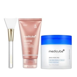 medicube Korean Viral Duo for Glass Glow Skin: Zero Pore Pads 2.0 and Collagen Overnight Wrapping Peel Off Facial Mask Pack and Jelly Brush, Gifts for Women, Skin Care Set