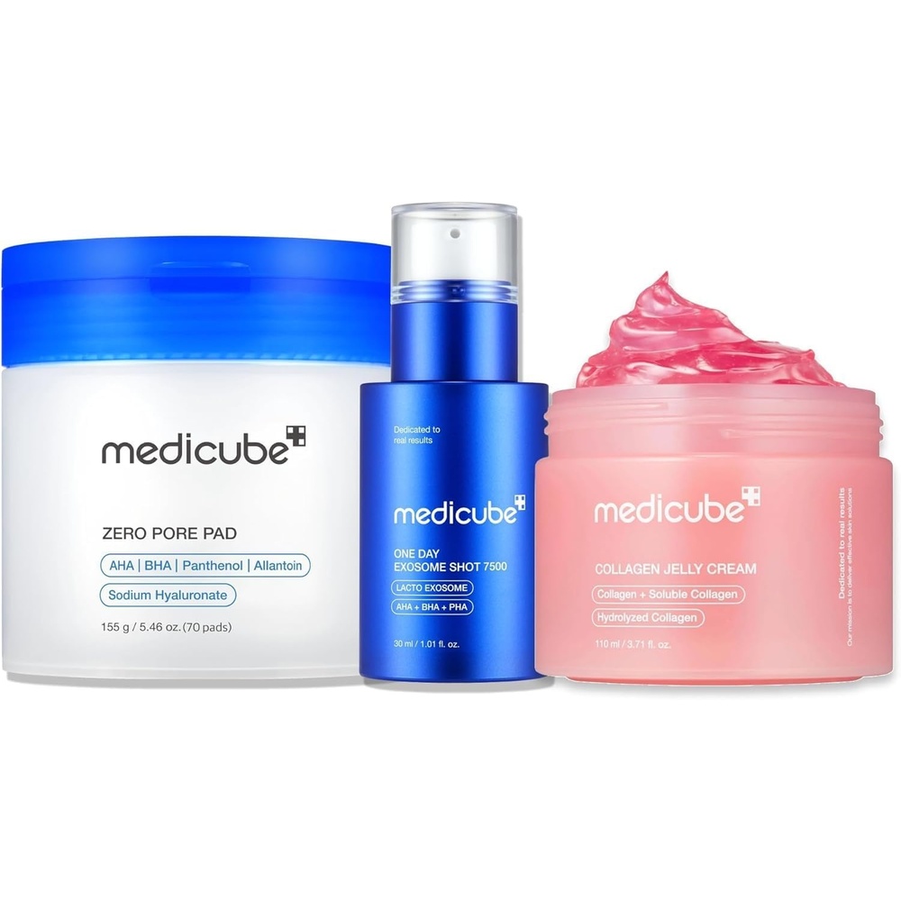 image:imagemedicube Affordable Value Trio for Pore amp Texture Care Zero Pore Pads 20 and Zero Exosome Shot 7500 PPM Spicule Facial Serum and Collagen Jelly Cream 110ml Korean Skincare Gifts for Women