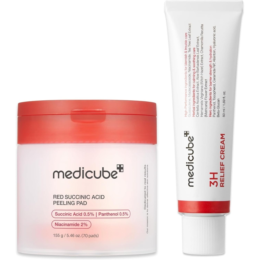 image:imagemedicube Clarifying Pad amp Soothing Cream Duo Red Succinic Acid Pad and 3H Daily Daily Moisturizer Gentle Exfoliation for Clearer Radiant Skin Balance amp Comfort Care Routine