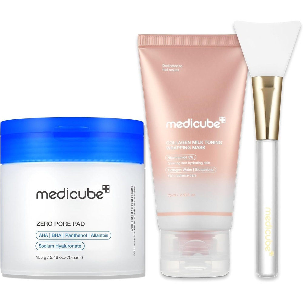 image:imagemedicube ClarifytoGlow Masking Set Zero Pore Pad 20 Collagen Glazed Milky Daytime Wrapping Mask  for Exfoliation and Pore Care with LHA BHA  Quick amp Easy Glow Care for Plumped Skin