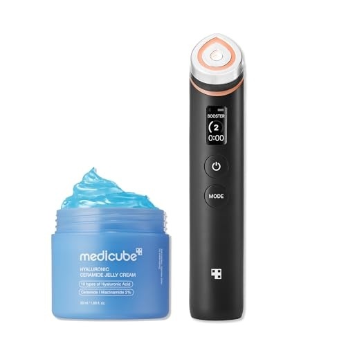 image:imagemedicube Hydration Boost Facial Device Set Hyaluronic Acid Moisturizing Jelly Cream and Booster Pro Black  For Radiant and FirmerLooking Glow  Home Care Korean Skincare