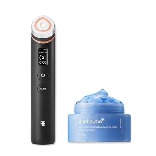 image:imagemedicube Hydration amp Calm Facial Device Set Booster Pro Black and Hyaluronic Acid Capsule Cream for Radiant and FirmerLooking Glow and Soothing Care Korean Skincare