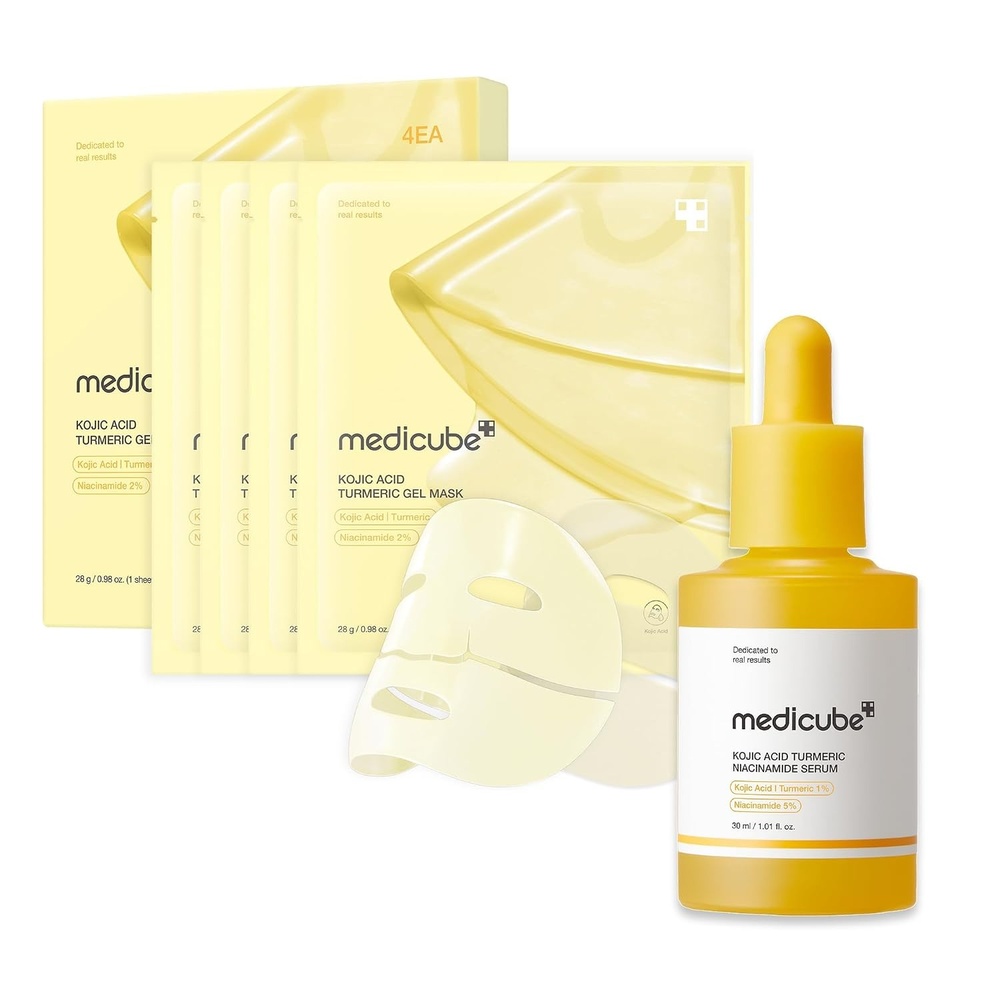 image:imagemedicube Kojic Acid Balance amp Calm Duo for Troubled Skin Kojic Acid Turmeric Brightening Gold Jelly Gel Mask and Kojic Acid Turmeric Clarifying amp Balancing Capsule Serum