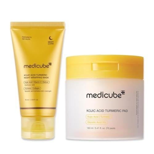 image:imagemedicube Kojic Acid Prep and Seal Duo for Troubled Skin Kojic Acid Turmeric Overnight Wrapping Peel Off Mask 20 and Kojic Acid Turmeric Clarifying Toner Pad