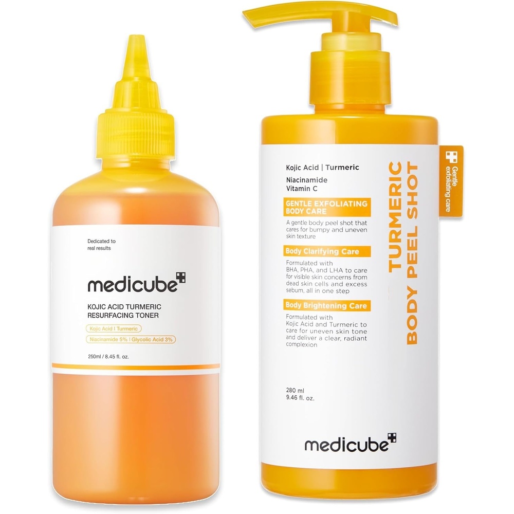 image:imagemedicube Kojic Acid Turmeric Body Peel amp Tone Duo Turmeric Body Peel Shot and Kojic Acid Smoothing Toner  Gentle Exfoliation amp ToneRefining Care for Uneven Skin
