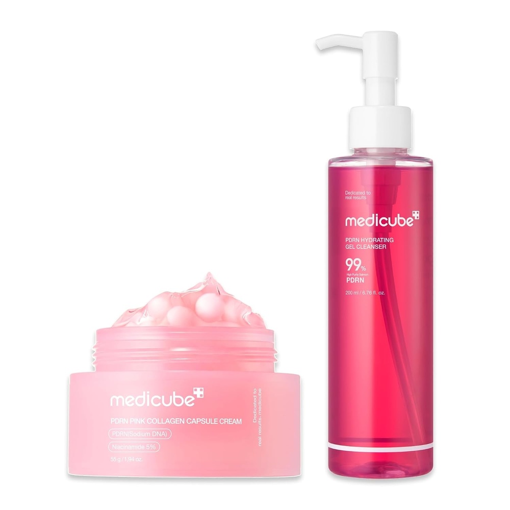 image:imagemedicube PDRN Cleanse amp Hydrate Duo Salmon DNA PDRN Pink Collagen Capsule Cream and PDRN Jelly to Foam Cleanser Lightweight Gel to Foam Cleanser and Moisturizer For Uneven Skin Tone