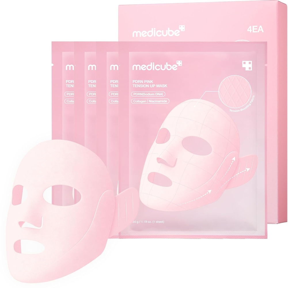 image:imagemedicube PDRN Pink Tension Up Sheet Mask 3Step Contouring Mask FullFace Firming Care with Salmon PDRN NAD amp Caffeine Korean Skincare 34g x 4ea Tightening Band4 Count Pack of 1