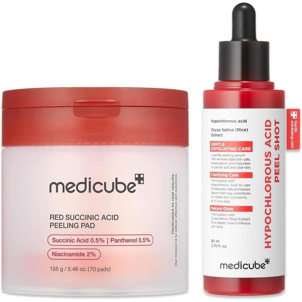 image:imagemedicube Peel amp Swipe Duo Hypochlorous Acid Rice Peel Shot and Red Succinic Pad for Smooth Clear Skin Gentle Exofoliating Duo Korean Skincare Set