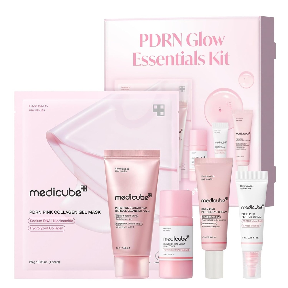 image:imagemedicube Salmon DNA PDRN Glow Kit Travel Essential Mini Skincare Set Glass Glow Mini Skincare Set with Toner Serum amp Sheet Mask For Hydrating Firming Moisturizing Korean SkincarePDRN Glow Essentials Kit