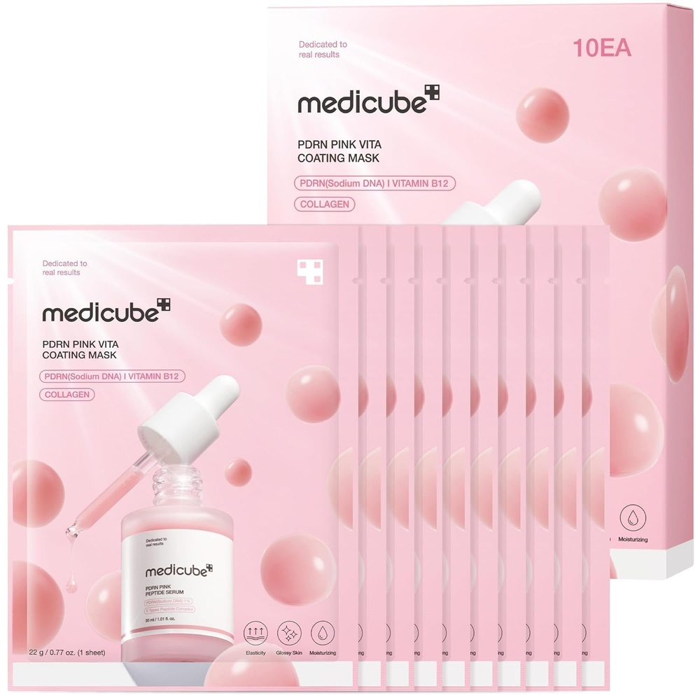 image:imagemedicube Salmon DNA PDRN Pink Vitamin Coated Sheet Mask 10EA Sheet Mask for Hydration Firming and Balanced Skin Luxurious AtHome Care Korean Skin Care 077oz 10ea10 Count Pack of 1