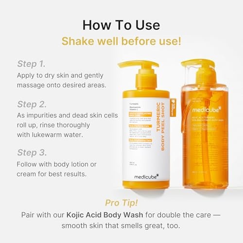 image:imagemedicube Body Smoothing amp Clarifying Duo Turmeric Body Peel Shot amp Kojic Acid Toner Pads Gentle Body Exfoliation amp Texture Care