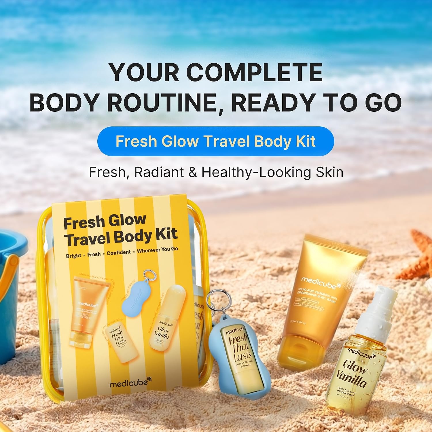 image:imagemedicube Fresh Glow Body Kit TravelReady Hair amp Body Set Mini body wash deodorant and hair amp body fragrance mist for fresh glow body Kojic Acid for Brightening