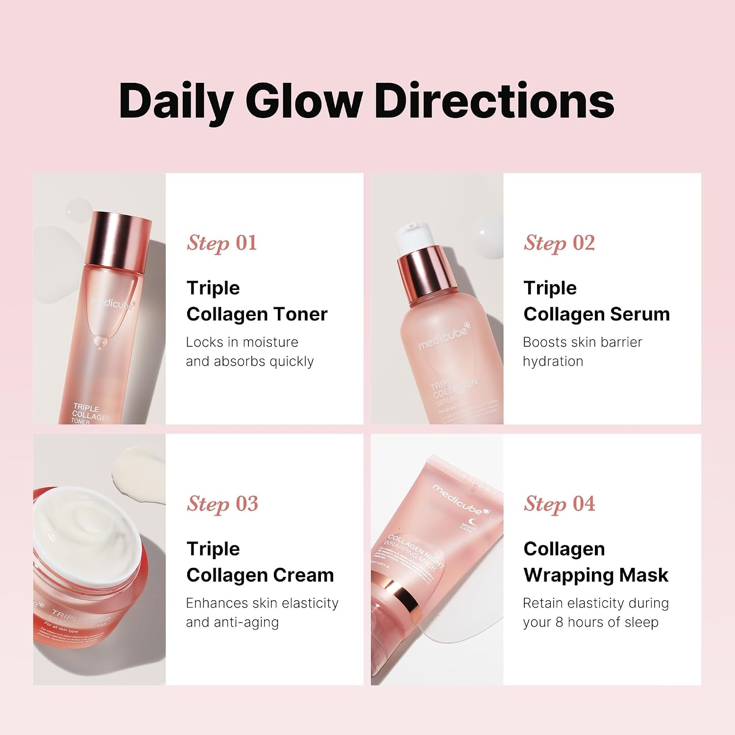 image:imagemedicube Glass Skin Collagen Trial Kit Mini Skincare Set Korean Skincare Set Ideal Gifts for women 4Step Skincare Set for glowy skin Travel Eseentials4 Count Pack of 1