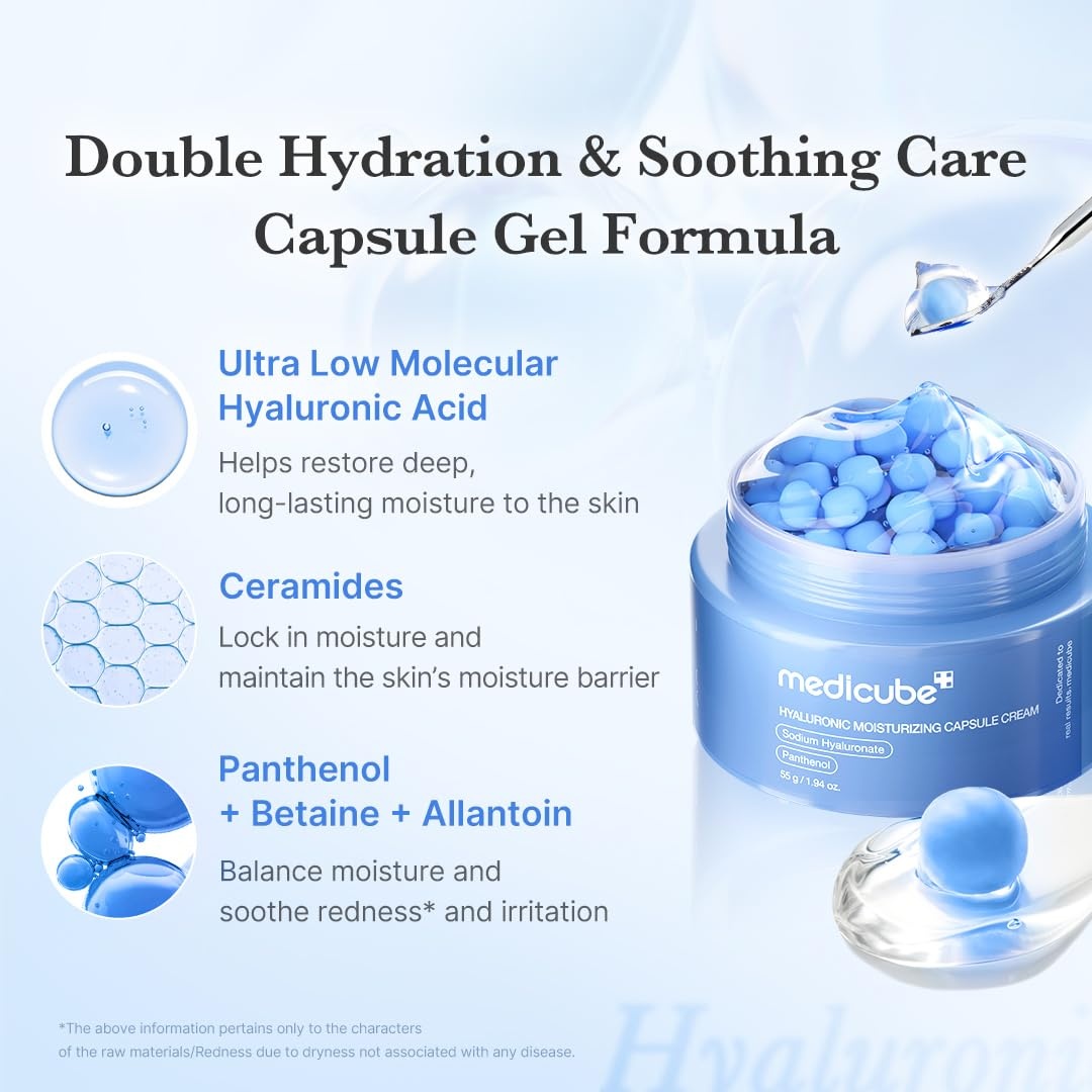 image:imagemedicube Hyaluronic Moisture Boosting Duo Hyaluronic Acid Capsule Cream and Hyaluronic Serum Set Deep Hydration Moisture Lock and Plumping Care for Smooth Healthy and Dewy Skin