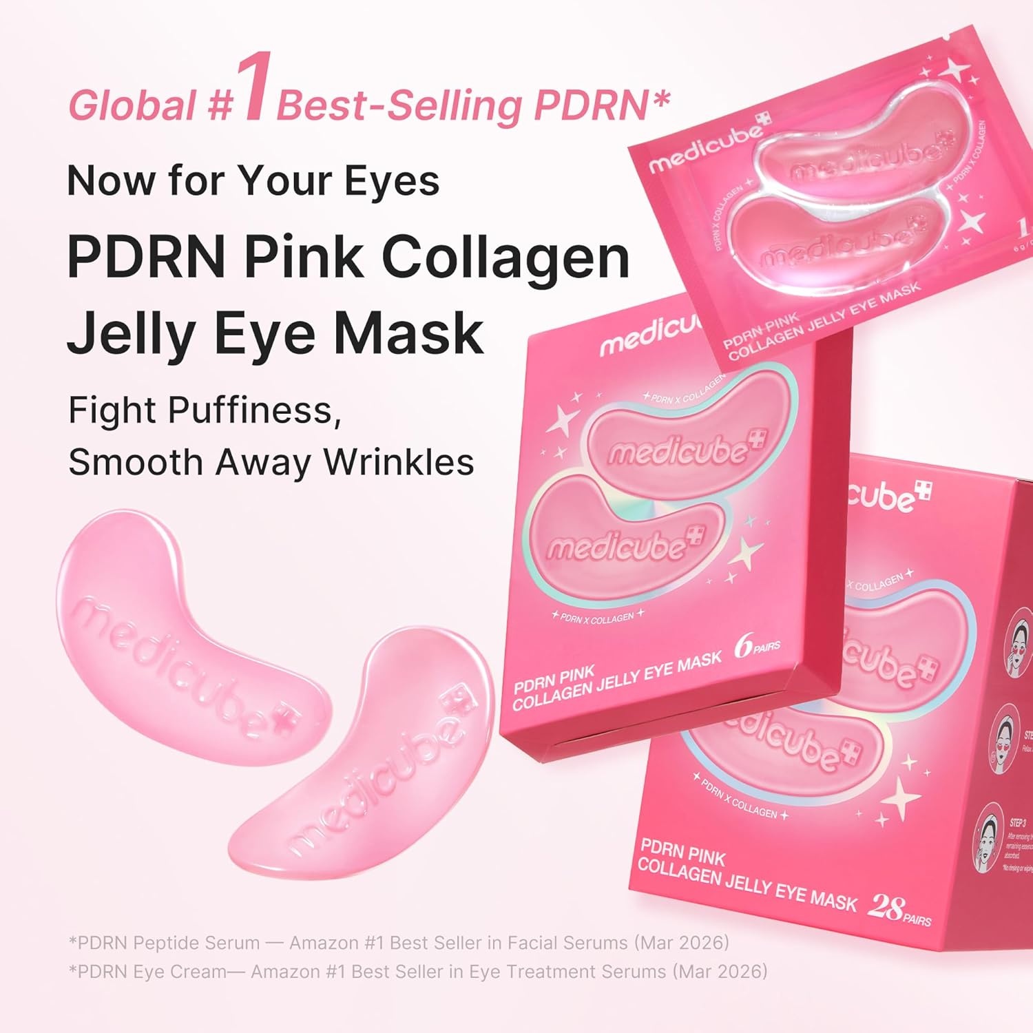 image:imagemedicube Jelly Eye Mask PDRN Pink Collagen Hydrogel Eye Patches with PDRN Collagen NAD Refreshing for Puffy Tired Eyes Firming for Look of Wrinkles Fine Lines Korean Skincare 28 PairsPDRN 6 Pairs