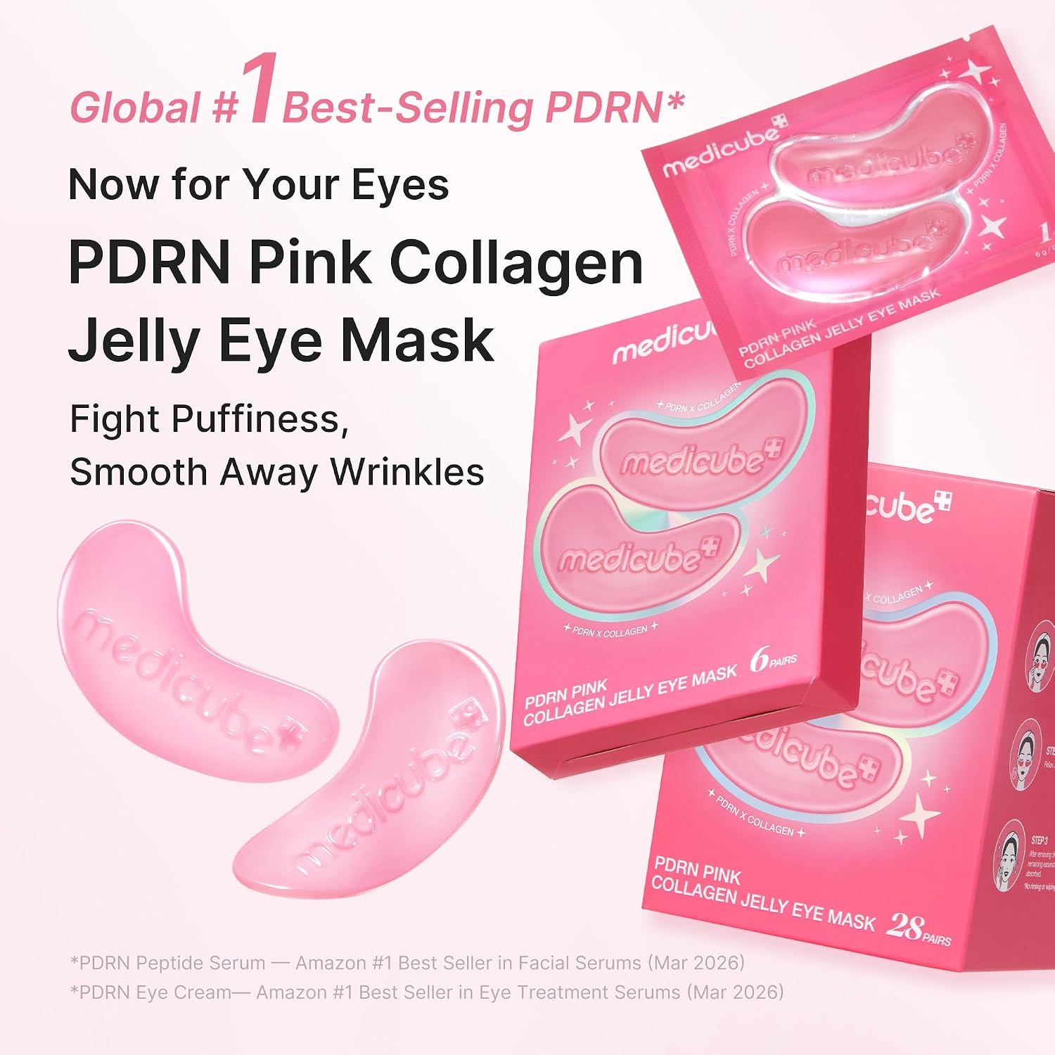 image:imagemedicube Jelly Eye Mask PDRN Pink Collagen Hydrogel Eye Patches with PDRN Collagen NAD Refreshing for Puffy Tired Eyes Firming for Look of Wrinkles Fine Lines Korean Skincare 28 PairsPDRN 28 Pairs
