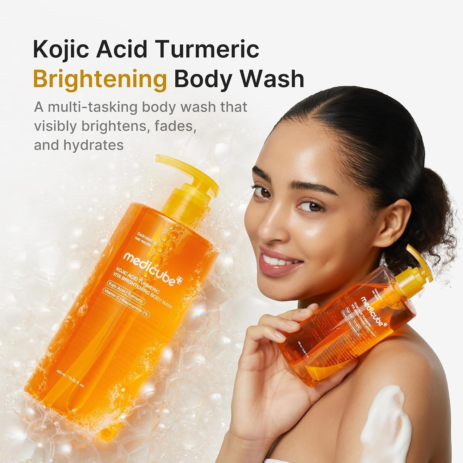 image:imagemedicube Kojic Acid Turmeric Brightening Body Wash Gentle Shower Gel for Uneven Skin Niacinamide Vitamin C AHABHA Deep Cleansing Hydrating Formula Easy and Effective 1352 floz1352 Fl Oz Pack of 1