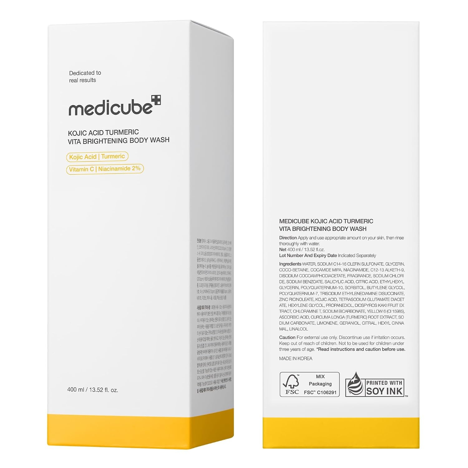 image:imagemedicube Kojic Acid Turmeric Brightening Body Wash Gentle Shower Gel for Uneven Skin Niacinamide Vitamin C AHABHA Deep Cleansing Hydrating Formula Easy and Effective 1352 floz1352 Fl Oz Pack of 1