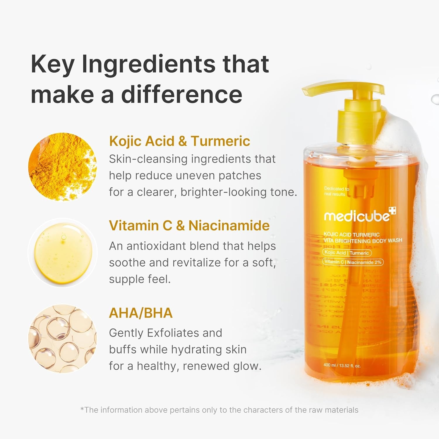 image:imagemedicube Kojic Acid Turmeric Brightening Body Wash Gentle Shower Gel for Uneven Skin Niacinamide Vitamin C AHABHA Deep Cleansing Hydrating Formula Easy and Effective 1352 floz1352 Fl Oz Pack of 1