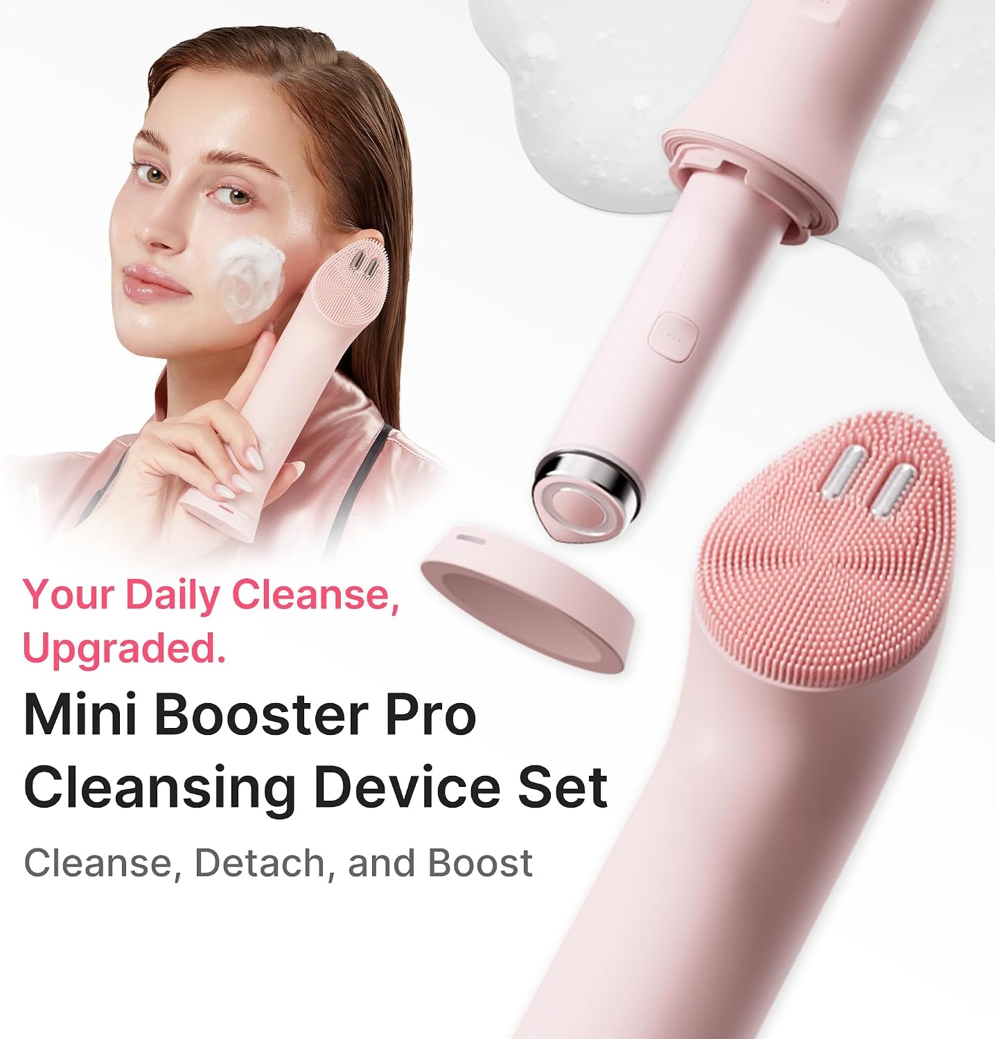 image:imagemedicube Mini Booster Pro Plus Full Facial Device Set 3in1 Korean Facial Device for Makeup Removal amp Pore Cleansing Skin Definition amp Body Care Skincare Boost with 3 Modes PinkPink