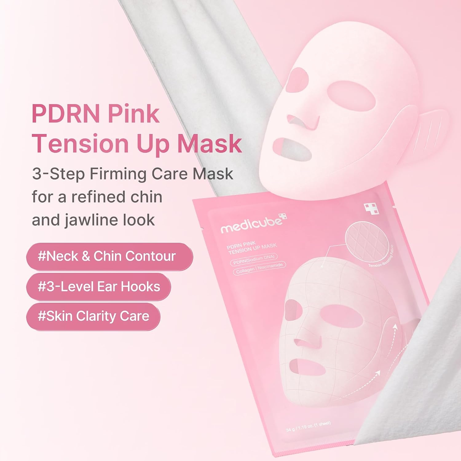 image:imagemedicube PDRN Pink Tension Up Sheet Mask 3Step Contouring Mask FullFace Firming Care with Salmon PDRN NAD amp Caffeine Korean Skincare 34g x 4ea Tightening Band4 Count Pack of 1