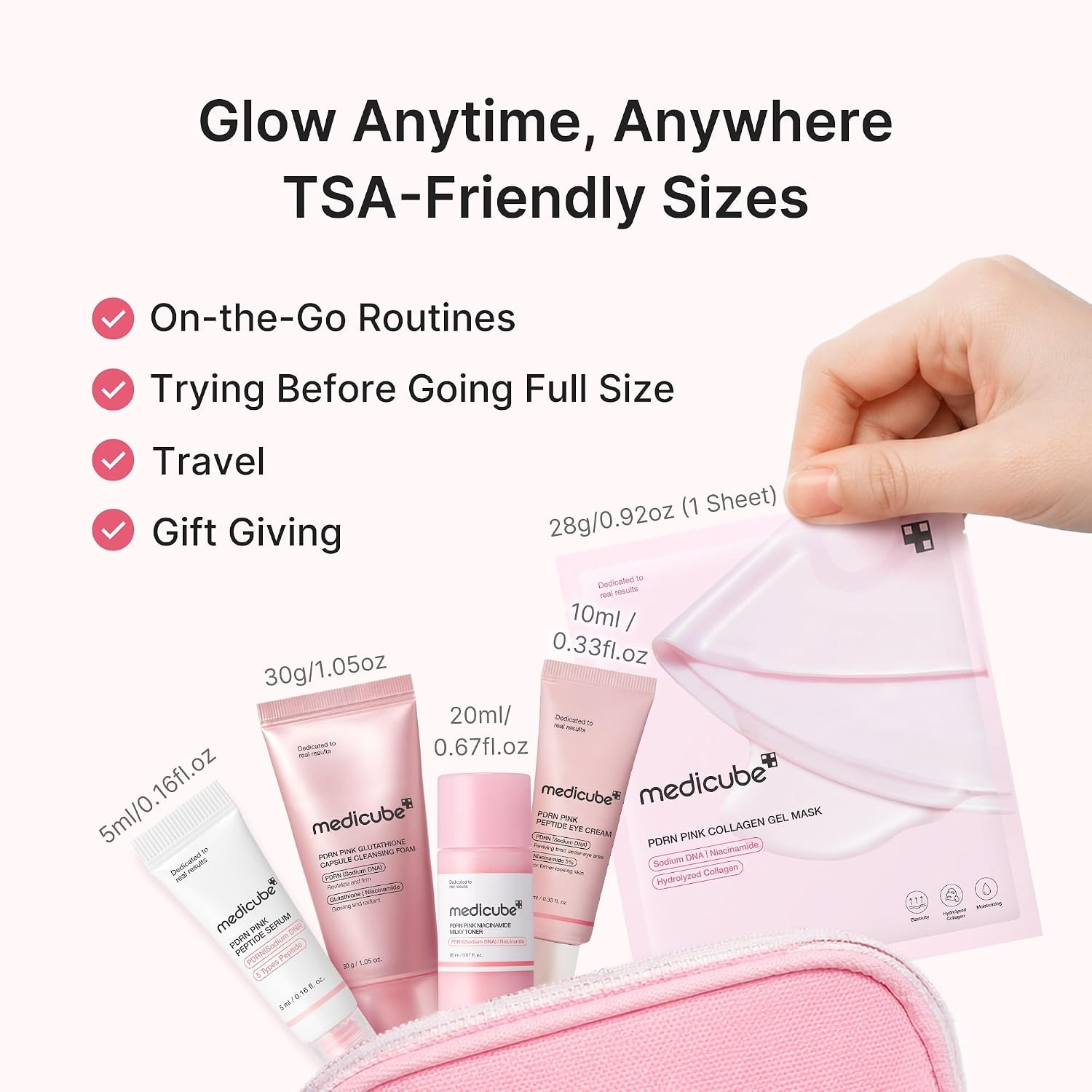 image:imagemedicube Salmon DNA PDRN Glow Kit Travel Essential Mini Skincare Set Glass Glow Mini Skincare Set with Toner Serum amp Sheet Mask For Hydrating Firming Moisturizing Korean SkincarePDRN Glow Essentials Kit