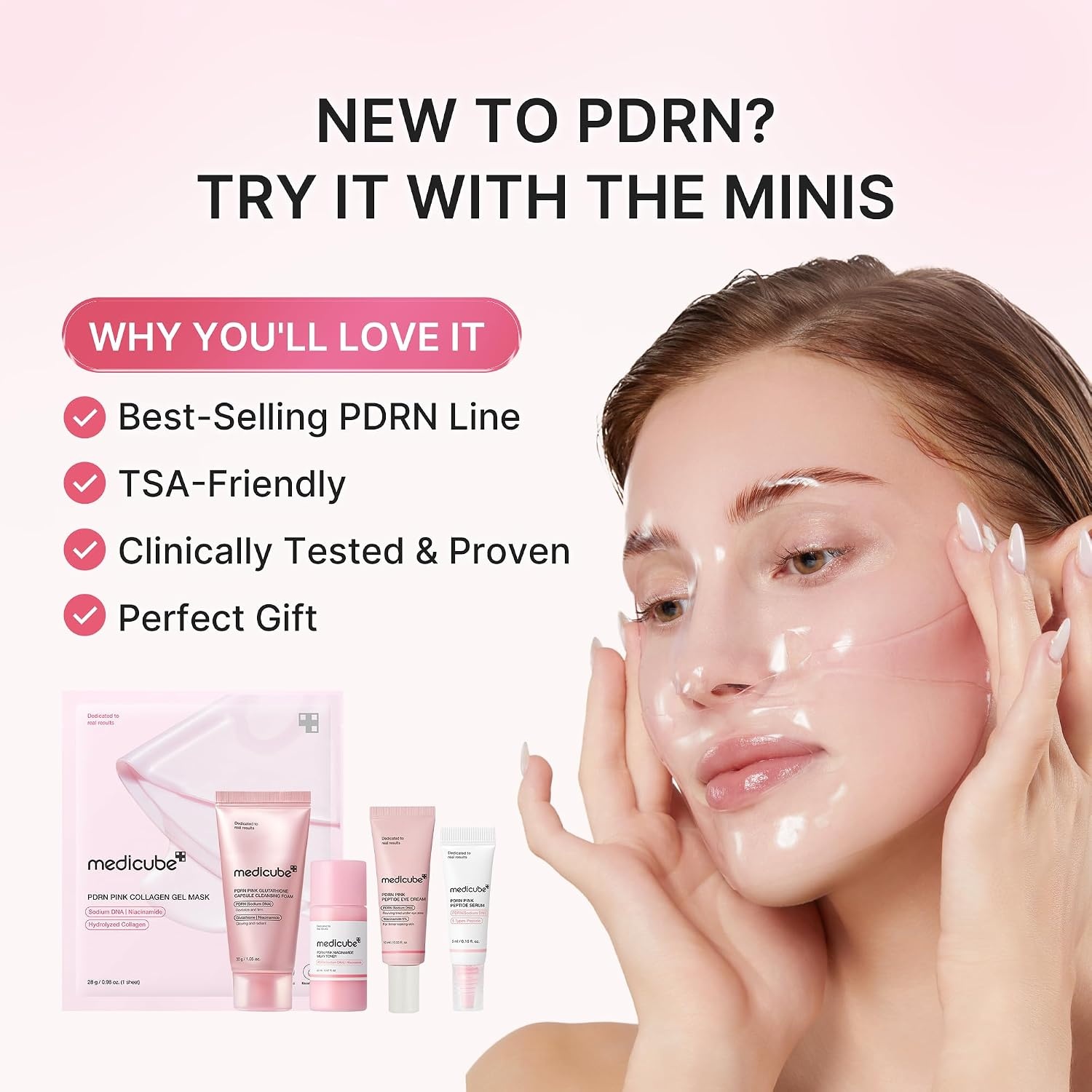 image:imagemedicube Salmon DNA PDRN Glow Kit Travel Essential Mini Skincare Set Glass Glow Mini Skincare Set with Toner Serum amp Sheet Mask For Hydrating Firming Moisturizing Korean SkincarePDRN Glow Essentials Kit