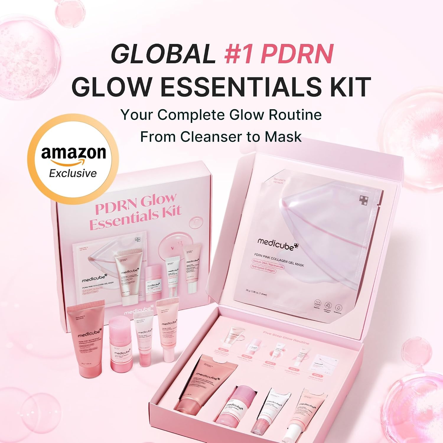 image:imagemedicube Salmon DNA PDRN Glow Kit Travel Essential Mini Skincare Set Glass Glow Mini Skincare Set with Toner Serum amp Sheet Mask For Hydrating Firming Moisturizing Korean SkincarePDRN Glow Essentials Kit