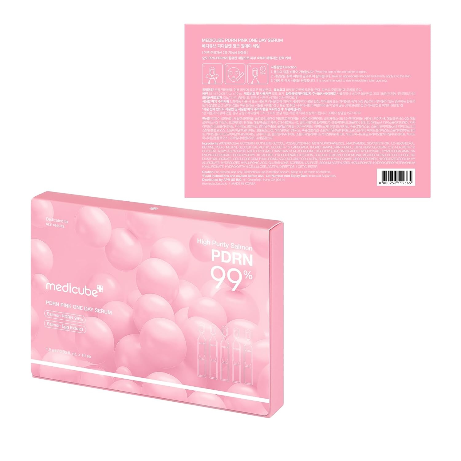 image:imagemedicube Salmon DNA PDRN Pink One Day Serum Intensive Ampoule with PDRN Collagen Glutathione Hyaluronic Acid Improves skin radiance and glow Korean Skincare 10ea