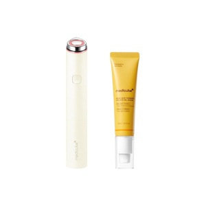 medicube Brightening Eye Care Device & Skincare Duo: Mini Booster Pro Plus Beige and Kojic Acid Eye Gel Serum | Targets Dark Circles, Puffiness & Dullness | Korean Skincare & Facial Device Set