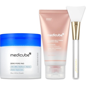 medicube Clarify-to-Glow Masking Set: Zero Pore Pad 2.0, Collagen Glazed Milky Daytime Wrapping Mask | for Exfoliation and Pore Care with LHA, BHA | Quick & Easy Glow Care for Plumped Skin