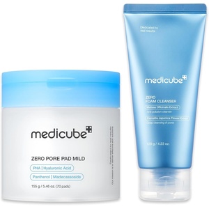 medicube Cleanse & Swipe Duo for Delicate Skin: Zero Pore Pad Mild and Zero Foam Cleanser | Gentle Exfoliation and Deep Cleansing Set for Clear, Smooth, and Hydrated Skin