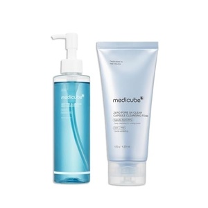 medicube Double Cleansing Duo for Facial Cleansing: Zero Pore Blackhead Cleansing Oil and Zero Pore Clear Blue Capsule Facial Cleanser | Remove Makeup, Blackheads, and Buildups