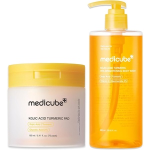 medicube Kojic Acid Body Wash & Prep Duo: Kojic Acid Turmeric Toner Pads and Turmeric Body Wash | Simple Cleanse & Swipe Routine for Glowing-Looking Body Skin