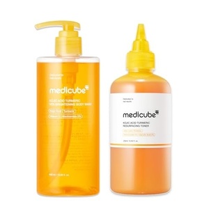 medicube Kojic Acid Body Wash & Tone Duo: Kojc Acid Turmeric Brightening Body Wash and Smothing Toner for Face & Body | Shower 2 Step Routine for Clearer, Brighter Body Skin