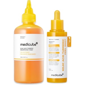 medicube Kojic Acid Turmeric Peel & Tone Facial Duo: Turmeric Peel Shot and Kojic Acid Smoothing Toner | Gentle Facial Exfoliation & Tone-Refining Care for Uneven Skin Tone & Texture