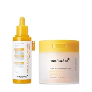 medicube Peel & Wipe Clarifying Duo: Turmeric Peel Shot & Kojic Acid Toner Pads | Gentle Exfoliation & Texture Refining Routine | Ideal for Soothing, Balancing, Smoothing Uneven Skin Tone & Texture