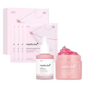 medicube Pink Glass Glow Skin Trio: Salmon DNA PDRN pink collagen jelly gel mask (4ea) and PDRN Peptide Serum, glow serum and Collagen Jelly Cream 50ml