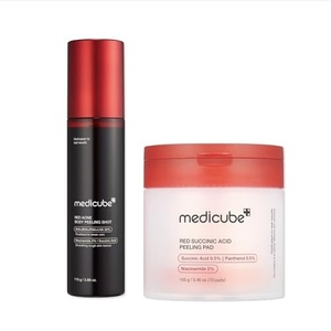 medicube Red Exfoliation & Tone-Care Duo: Red Body Peeling Shot and Red Succinic Acid Panthenol Facial Peeling Pads