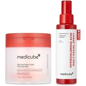 medicube Swipe & Spray Red Duo for Troubled Skin: Red Succinic Acid Panthenol Facial Peeling Pads and Power Soothing Spray