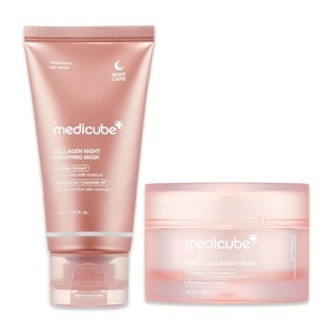 medicube Viral Glow Boost Duo: Collagen Overnight Wrapping Peel Off Facial Mask Pack and Triple Collagen Cream for Hydrating and Firmer-Looking Skin