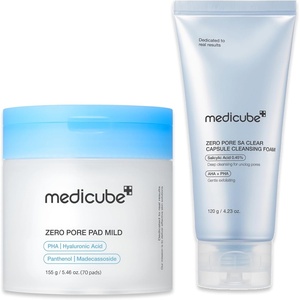 medicube Zero Pore Cleanse & Swipe Duo: Zero Pore Pad Mild + Zero Capsule Foam Cleanser | Exfoliating and Clarifying Pore Care Set for Refined Skin Texture and Excess Sebum Control