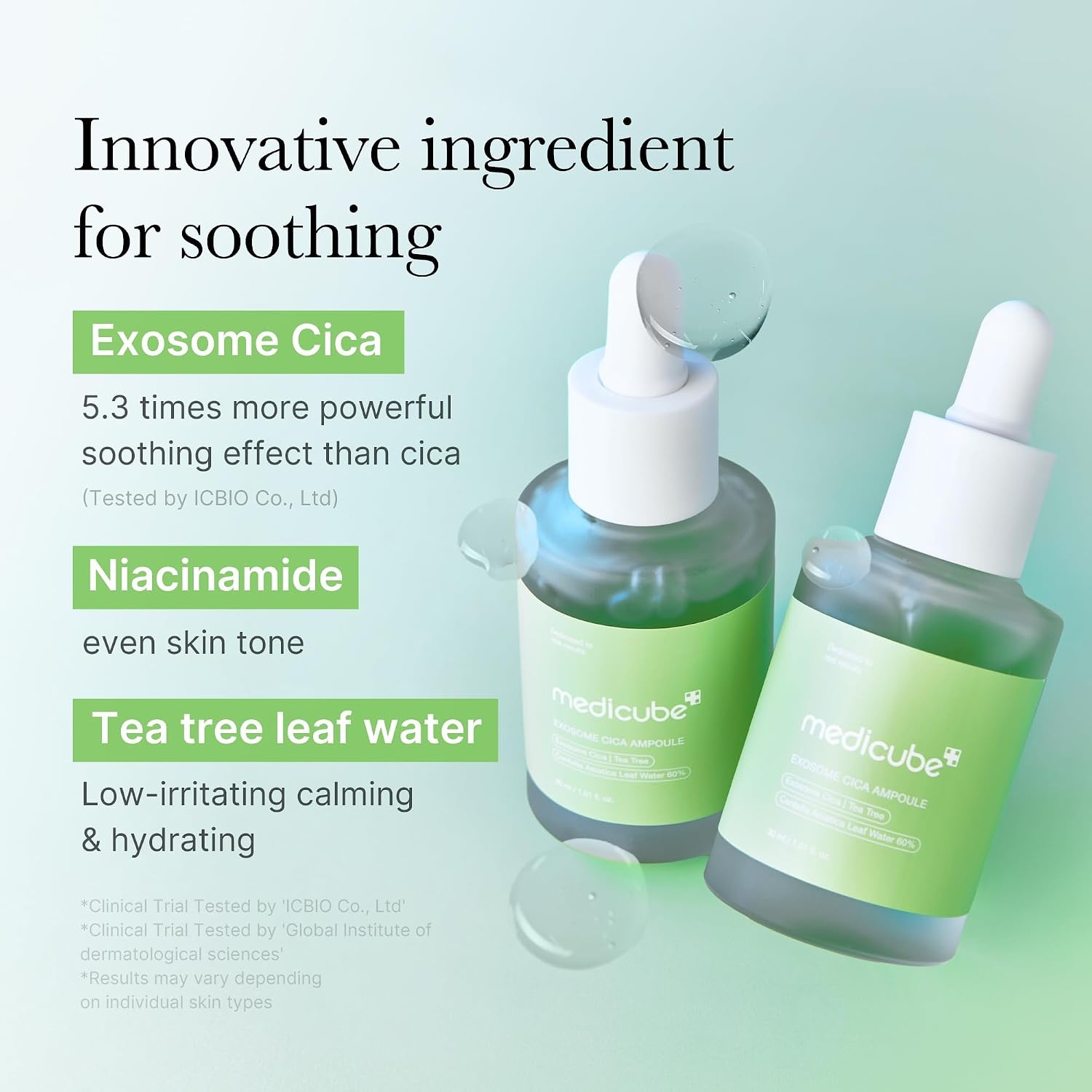 image:imageMedicube Exosome Cica Tea Tree Ampoule for Sensitive Skin with Centella Asiatica help reduce redness and breakouts Lowirritating Moisturizing amp Soothing Serum Korean Skincare 30ml