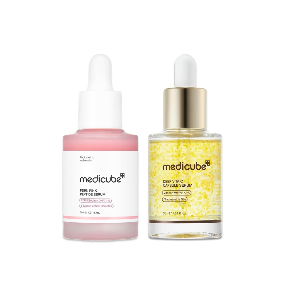 image:imagemedicube Glow Activating Serum Duo Pink PDRN Peptide and Deep Vitamin C Capsule Serum Salmon DNA PDRN and Vitamin C for Dull UnevenLooking Skin Deep Hydration and Glow Care Korean Skincare