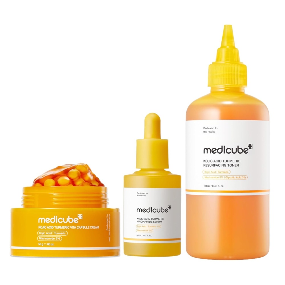 image:imagemedicube Kojic Acid Turmeric Skin Clarity Set Smoothing Toner Clarifying amp Balancing Capsule Serum and Capsule Cream for Radiant Balanced amp SmoothLooking Skin Korean Skincare Gifts for Women